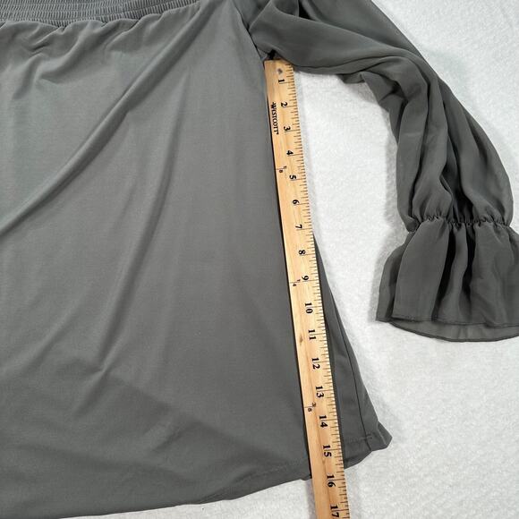 Torrid Off Shoulder Sheer Sleeve Blouse Women's 1/1X Gray Green Top - Picture 3 of 10